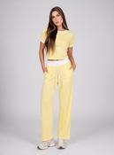 Yellow Contrast Trim Lounge Set with Wide Leg Pants &amp; Cropped T-Shirt Co-ord image