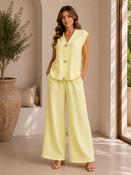 Yellow Textured Two Piece Co-Ord Set Sleeveless Gold Buttons Waistcoat &amp; Wide Leg Trousers image