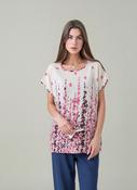 Pink &amp; White Relaxed Fit Short Sleeve Tunic Top Lightweight Cotton Rich Casual Summer Shirt image