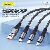 FONENG, X112, Braided Metal Head, 1.2M 3-in-1 Trident Cable (3A) USB-A to USB-C, Lightning and Micro USB, Grey - Gary’s Tech Hub image