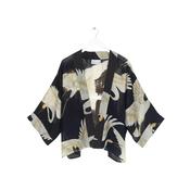 One Hundred Stars Crepe Kimono Stork Black
