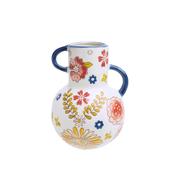 Small Vase with Flower Motif Navy Pink &amp; Yellow image