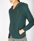 Traditional Aran Zipped Hooded Jacket - XS / Evergreen image