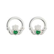 Silver Green Crystal Claddagh Stud Earrings image