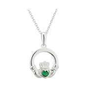 Silver Green Crystal Claddagh Pendant image