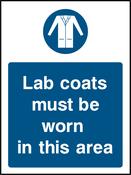 Lab coats must be worn in this area. Sign image