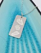 Hand/Foot print triple print silver necklace - slim dog tag shape image