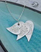 Hand/Foot print triple stacked silver necklace - wavy heart shape image
