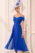John Charles - Fitted crepe dress with Plissé chiffon overlay - Cobalt