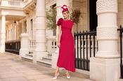 John Charles - Frill dress with 3D shoulder flowers - Ruby Pink