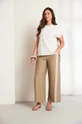 ORA - Soft crinkle trouser with contrast panel and waist - Biscuit