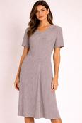 Peruzzi - A line V neck short sleeve striped dress