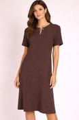 Peruzzi - short sleeved dress with neck detail - Brown