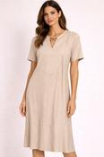 Peruzzi - short sleeved dress with neck detail - Beige
