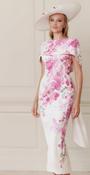 John Charles - Fitted dress with cape shoulders and pink floral design image