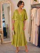 Couture Club -  V Neck dress with waist gathering &amp;amp; shoulder detail - Lime