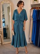 Couture Club -  V Neck dress with waist gathering &amp;amp; shoulder detail - Teal image