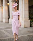 Couture Club - Shoulder detail waist pleat - Baby Pink
