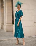 Couture Club -  V Neck dress with waist gathering &amp;amp; shoulder detail - Teal