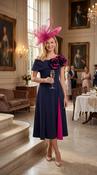 Irresistible - 2 tone dress with shoulder rosettes - Navy/Pink image
