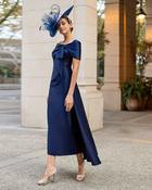 Couture Club - Dress with bow &amp;amp; pearl on neckline - Mika Navy image