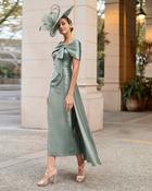 Couture Club - Dress with bow &amp;amp; pearl on neckline - Grey Couture image