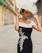 Couture Club - Dress with shoulder/waist flower motif - Black/Ivory