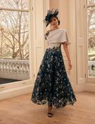 Veni Infantino - Soft drape overlay ankle length A-line skirt - Navy/Gold