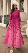 Veni Infantino - 3/4 length sheer sleeve dress with 3D floral appliques - Magenta