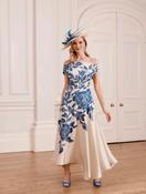 John Charles - Off the shoulder dress with waist ruching - Blue/Ecru image