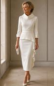 Anoola - Ivory dress cowl neck with peplum pleat