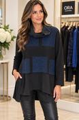 Ora - Cowl neck top with colour block - Blue/Black