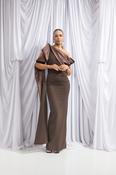 Kevan Jon - Off one shoulder dress with drape - Brown image