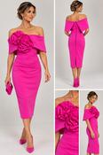 Kevan Jon - Off the shoulder dress with 3D flower motif - Pink image