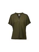 Allude Cotton V Neck Button Tee in Khaki