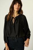 Natalie Martin Long Sleeve Neck Tie Silk Shirt in Black