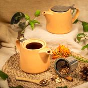 Teapot Ceramic Orange 500ml with Stainless Steel Lid &amp; Infuser