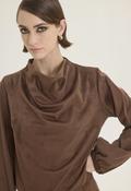 Chicard Suede Draped Neck Top - Chocolate Brown image