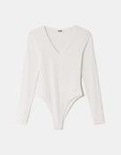 Tally Weijl White V-Neck Long Sleeve Bodysuit