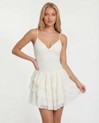 White Lace Ruffle Mini Dress image