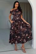 Betty Asymmetric Neckline Brown/Floral Midi Dress image
