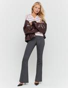 Grey Striped Flare Trousers