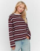 Burgundy Striped Round Neck T-Shirt