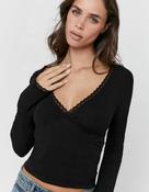 Black V-Neck Lace Trim Top image