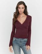 Burgundy V-Neck Lace Trim Top