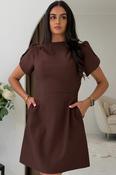 Ami Tulip Sleeve High Neck Mini Brown Dress image