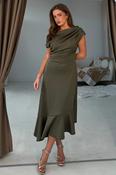 Felicity Asymmetric Frill Khaki Midi Dress
