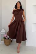 Betty Asymmetric Neckline Skater Brown Midi Dress image