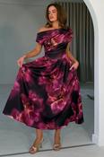 Betty Asymmetric Neckline Plum Floral Skater Midi Dress