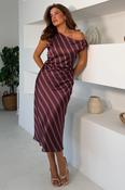 Margot Striped Off Shoulder Burgundy Midi Dress